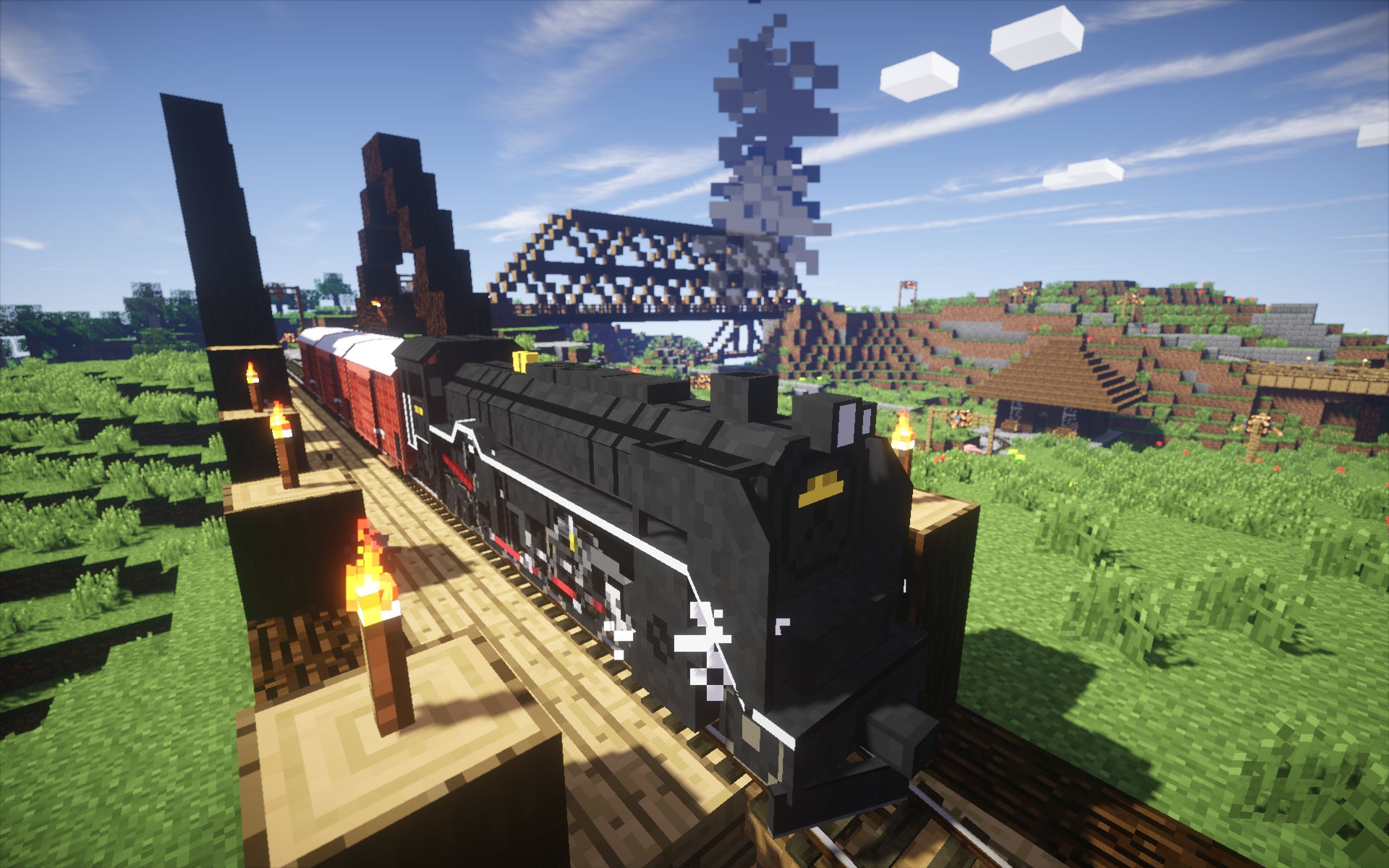 Un train dans Minecraft